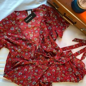 Red Floral Wrap Dress